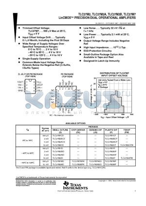 TLC27M datasheet - LinCMOSE PRECISION DUAL OPERATIONAL AMPLIFIERS