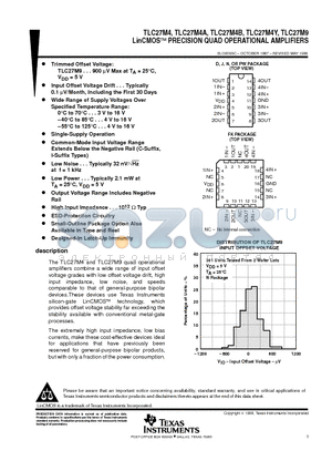 TLC27M4BCN datasheet - LinCMOSE PRECISION QUAD OPERATIONAL AMPLIFIERS