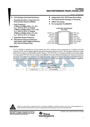 TLC2932AIPW datasheet - HIGH PERFORMANCE PHASE LOCKED LOOP