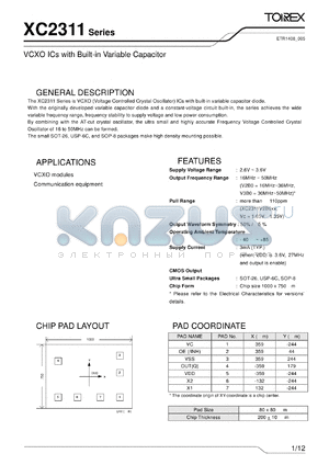 XC2311V2B0ET datasheet - VCXO ICs with Built-in Variable Capacitor