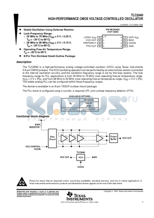 TLC2940 datasheet - HIGH-PERFORMANCE CMOS VOLTAGE-CONTROLLED OSCILLATOR