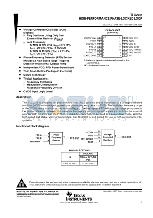 TLC2933IPWR datasheet - HIGH-PERFORMANCE PHASE-LOCKED LOOP