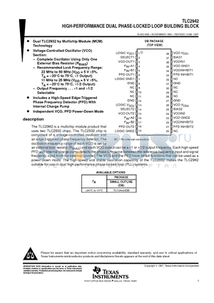 TLC2942PW datasheet - HIGH-PERFORMANCE DUAL PHASE-LOCKED LOOP BUILDING BLOCK