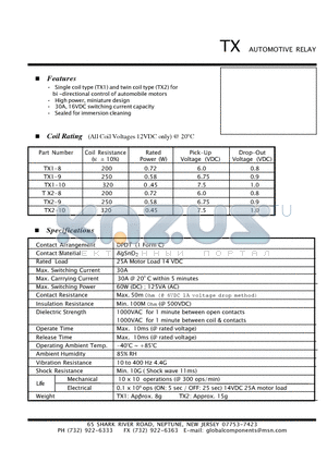 TX1-10 datasheet - AUTOMOTIVE RELAY