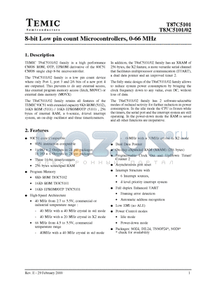 T87C5101 datasheet - 8-bit Low pin count Microcontrollers, 0-66 MHz