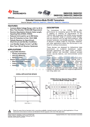 SN65HVD22DR datasheet - Extended Common-Mode RS-485 Transceivers