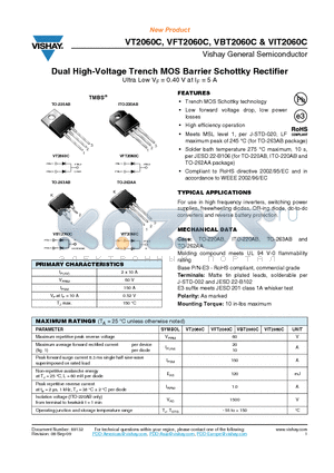 VBT2060C-E3/4W datasheet - Dual High-Voltage Trench MOS Barrier Schottky Rectifier