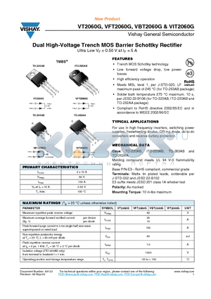 VBT2060G-E3/8W datasheet - Dual High-Voltage Trench MOS Barrier Schottky Rectifier