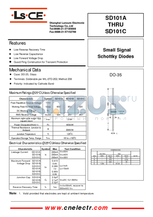 SD101A datasheet - small single schottky diodes