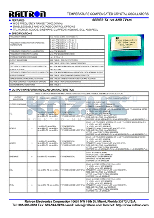 TX125 datasheet - TEMPERATURE COMPENSATED CRYSTAL OSCILLATORS
