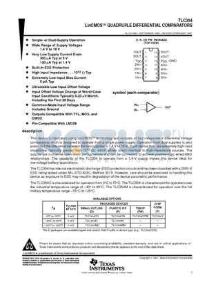 TLC354 datasheet - LinCMOSE QUADRUPLE DIFFERENTIAL COMPARATORS