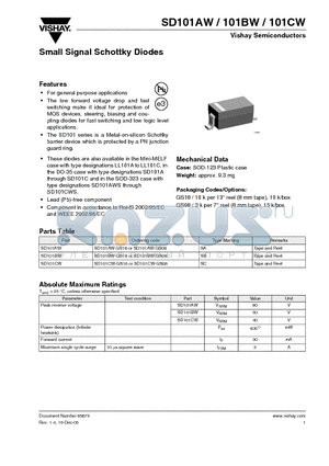 SD101AW-GS18 datasheet - Small Signal Schottky Diodes