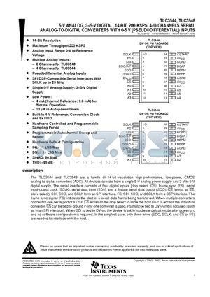 TLC3544CDW datasheet - 5-V ANALOG, 3-/5-V DIGITAL, 14-BIT, 200-KSPS, 4-/8-CHANNELS SERIAL ANALOG-TO-DIGITAL CONVERTERS WITH 0-5 V (PSEUDODIFFERENTIAL) INPUTS