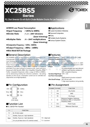 XC25BS5001MR datasheet - PLL Clock Generator ICs with Built-In Divider/Multiplier Circuits (For Low Frequency range)