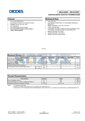 SD101AWS-7-F datasheet - SURFACE MOUNT SCHOTTKY BARRIER DIODE