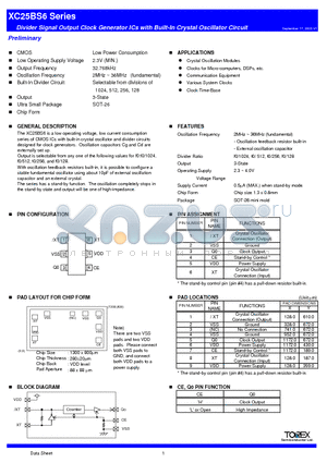 XC25BS6256WP datasheet - Divider Signal Output Clock Generator ICs with Built-In Crystal Oscillator Circuit