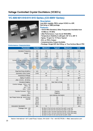 VC-400-CCC-205G155.52 datasheet - Voltage Controlled Crystal Oscillators (VCXOs)