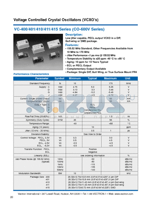 VC-400-CDF-205G155.52 datasheet - Voltage Controlled Crystal Oscillators (VCXOs)