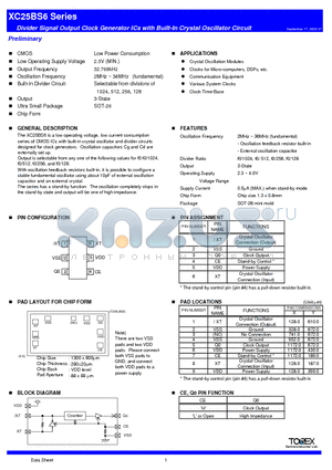 XC25BS6512WL datasheet - Divider Signal Output Clock Generator ICs with Built-In Crystal Oscillator Circuit