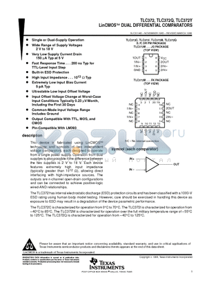 TLC372ID datasheet - LinCMOSE DUAL DIFFERENTIAL COMPARATORS