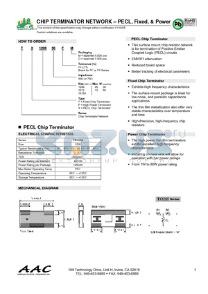 TX1612A50FO datasheet - CHIP TERMINATOR NETWORK - PECL, Fixed, & Power