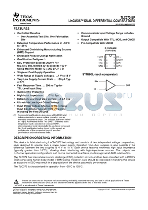 TLC372MDREP datasheet - LinCMOS DUAL DIFFERENTIAL COMPARATORS