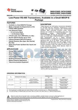 SN65HVD3088EDR datasheet - Low-Power RS-485 Transceivers, Available in a Small MSOP-8Package