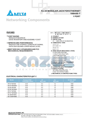 RT1A1208S089 datasheet - RJ-45 MODULAR JACK FOR ETHERNET(10BASE-T, 1 PORT)