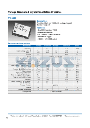 VC-480-CAD-155A-2 datasheet - Voltage Controlled Crystal Oscillators