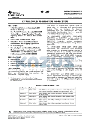 SN65HVD33DR datasheet - 3.3V FULL-DUPLEX RS-485 DRIVERS AND RECEIVERS