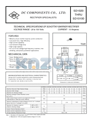 SD1030 datasheet - TECHNICAL SPECIFICATIONS OF SCHOTTKY BARRIER RECTIFIER VOLTAGE RANGE - 20 to 100 Volts