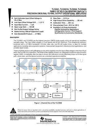 TLC4501CD datasheet - FAMILY OF SELF-CALIBRATING Self-CalE PRECISION CMOS RAIL-TO-RAIL OUTPUT OPERATIONAL AMPLIFIERS