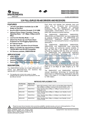 SN65HVD37D datasheet - 3.3V FULL-DUPLEX RS-485 DRIVERS AND RECEIVERS