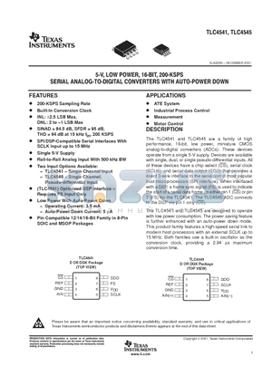 TLC4545 datasheet - 5-V, LOW POWER, 16-BIT, 200-KSPS SERIAL ANALOG TO DIGITAL CONVERTERS WITH AUTO POWER DOWN