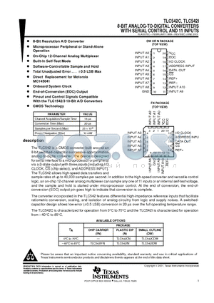 TLC542I datasheet - 8-BIT ANALOG-TO-DIGITAL CONVERTERS WITH SERIAL CONTROL AND 11 INPUTS