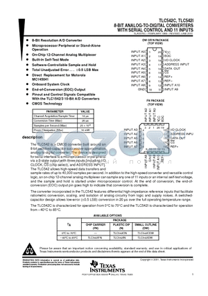 TLC542IDWRG4 datasheet - 8-BIT ANALOG-TO-DIGITAL CONVERTERS WITH SERIAL CONTROL AND 11 INPUTS