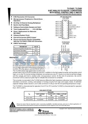 TLC542IFN datasheet - 8-BIT ANALOG-TO-DIGITAL CONVERTERS WITH SERIAL CONTROL AND 11 INPUTS