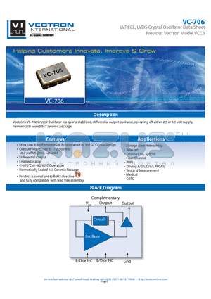 VC-706-ECE-SA datasheet - LVPECL, LVDS Crystal Oscillator Data Sheet