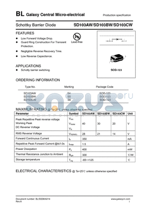 SD103AW datasheet - Schottky Barrier Diode