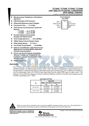 TLC548CP datasheet - 8-BIT ANALOG-TO-DIGITAL CONVERTERS WITH SERIAL CONTROL