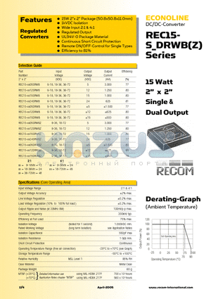 REC15-1224SRWBZ datasheet - ECONOLINE - DC/DC - CONVERTER