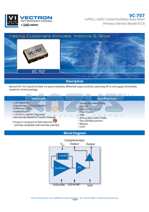 VC-707-ECE-EA datasheet - LVPECL, LVDS Crystal Oscillator Data Sheet