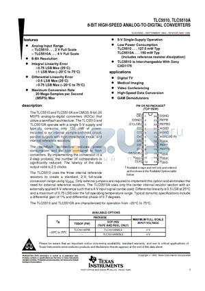 TLC5510INSLE datasheet - 8-BIT HIGH-SPEED ANALOG-TO-DIGITAL CONVERTERS