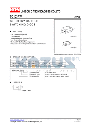 SD103AWL-CC2-R datasheet - SCHOTTKY BARRIER SWITCHING DIODE