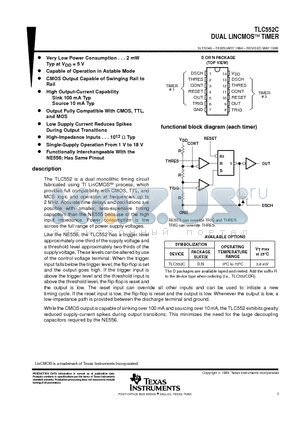 TLC552CD datasheet - DUAL LINCMOSE TIMER