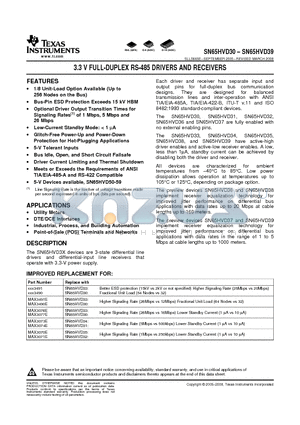 SN65HVD35 datasheet - 3.3 V FULL-DUPLEX RS-485 DRIVERS AND RECEIVERS