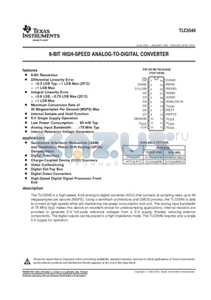 TLC5540 datasheet - 8-BIT HIGH-SPEED ANALOG-TO-DIGITAL CONVERTER