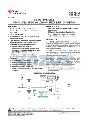 SN65HVDA541 datasheet - 5-V CAN TRANSCEIVER WITH I/O LEVEL SHIFTING AND LOW-POWER MODE SUPPLY OPTIMIZATION