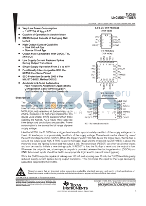 TLC555CPWG4 datasheet - LinCMOSE TIMERS