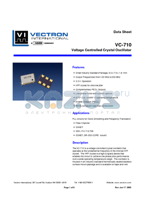 VC-710-DFC-GFM-125.000 datasheet - Voltage Controlled Crystal Oscillator